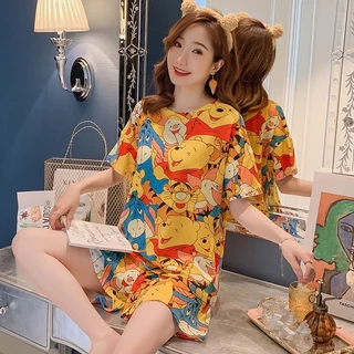 🔥ราคาพิเศษ🔥 ชุดนอน คอกลมเสื้อแขนสั้น+ขาสั้น ลายการ์ตูน ผ้าคอตตอน มีหลายลายให้เลือก ผ้าดี ฟรีไซส์