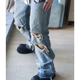 WGCQ CEL Beaute 2023 autumn and winter New hole jeans niuwang fashion all-match personality handsome wide leg jeans for men and women