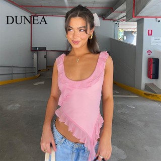 Dunea ใหม่ เสื้อยืด คอยู แขนกุด Peplum สั้น สําหรับผู้หญิง