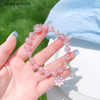 [milliongridnew] สร้อยข้อมือคริสตัล สีชมพู น่ารัก เครื่องประดับแฟชั่น สไตล์เกาหลี สําหรับผู้หญิง