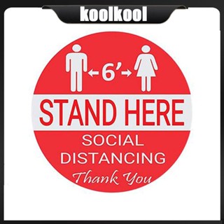 Kool Social Distance Wait Here Stand Here Keep สติกเกอร์มาร์กเกอร์ 6 ฟุต สําหรับติดตกแต่งพื้นสังคม