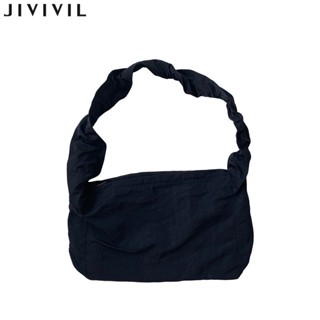 JIVIVILกระเป๋าผ้าแคนวาสหูรูดไหล่เดียวของผู้หญิงวรรณกรรมสดขนาดเล็กและศิลปะสีทึบพกพากระเป๋าถือลำลองแนวทแยง