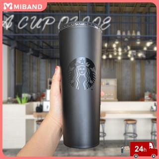 Ready stock ถ้วยกาแฟดำเคลือบสองชั้น Frosted Straw Cup 24oz/16oz