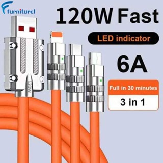 3 in 1 120W 6A สายชาร์จ Type C สายเคเบิลซิลิโคนเหลว ชาร์จเร็ว สายชาร์จ Micro USB