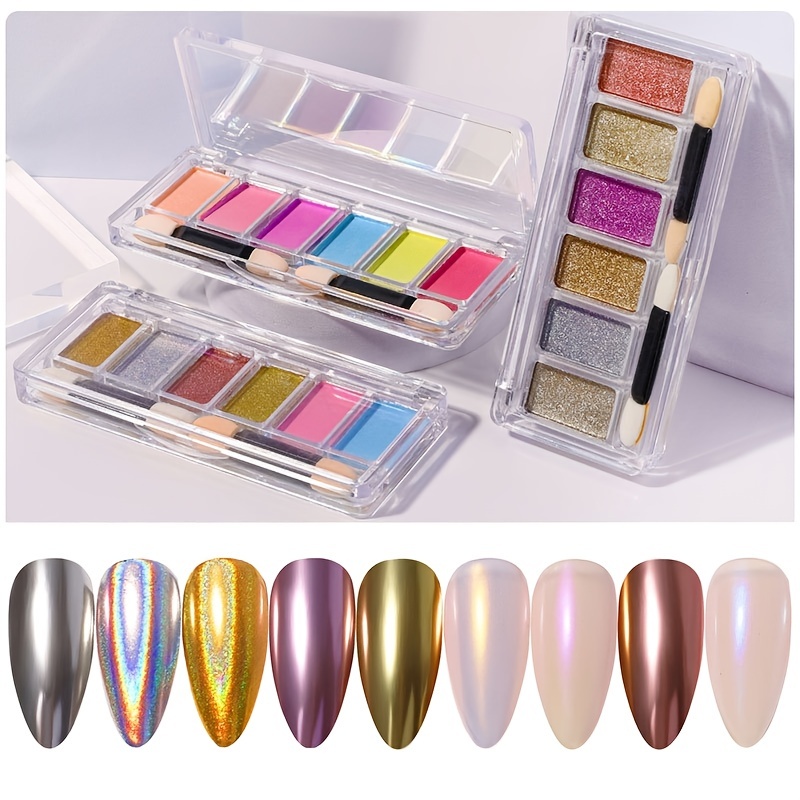 ผงกลิตเตอร์โฮโลแกรม สีโรสโกลเด้น ชมพู สําหรับตกแต่งเล็บ DIY มี 6 สี