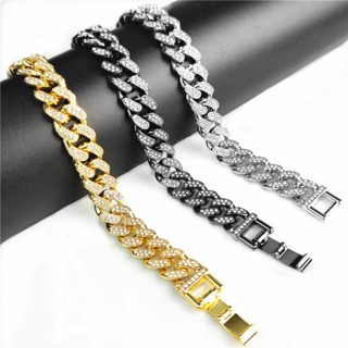 Hip Hop Bling Iced Out Miami Cuban Link Chain Pave Rhinestone Bracelet Jewelry LY