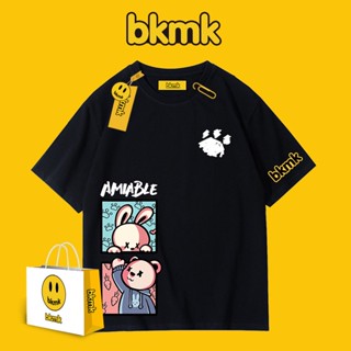 Bkmk ใหม่ เสื้อยืดลําลอง แขนสั้น พิมพ์ลายการ์ตูนกระต่าย ทรงหลวม แฟชั่นฤดูใบไม้ผลิ สําหรับทุกเพศ