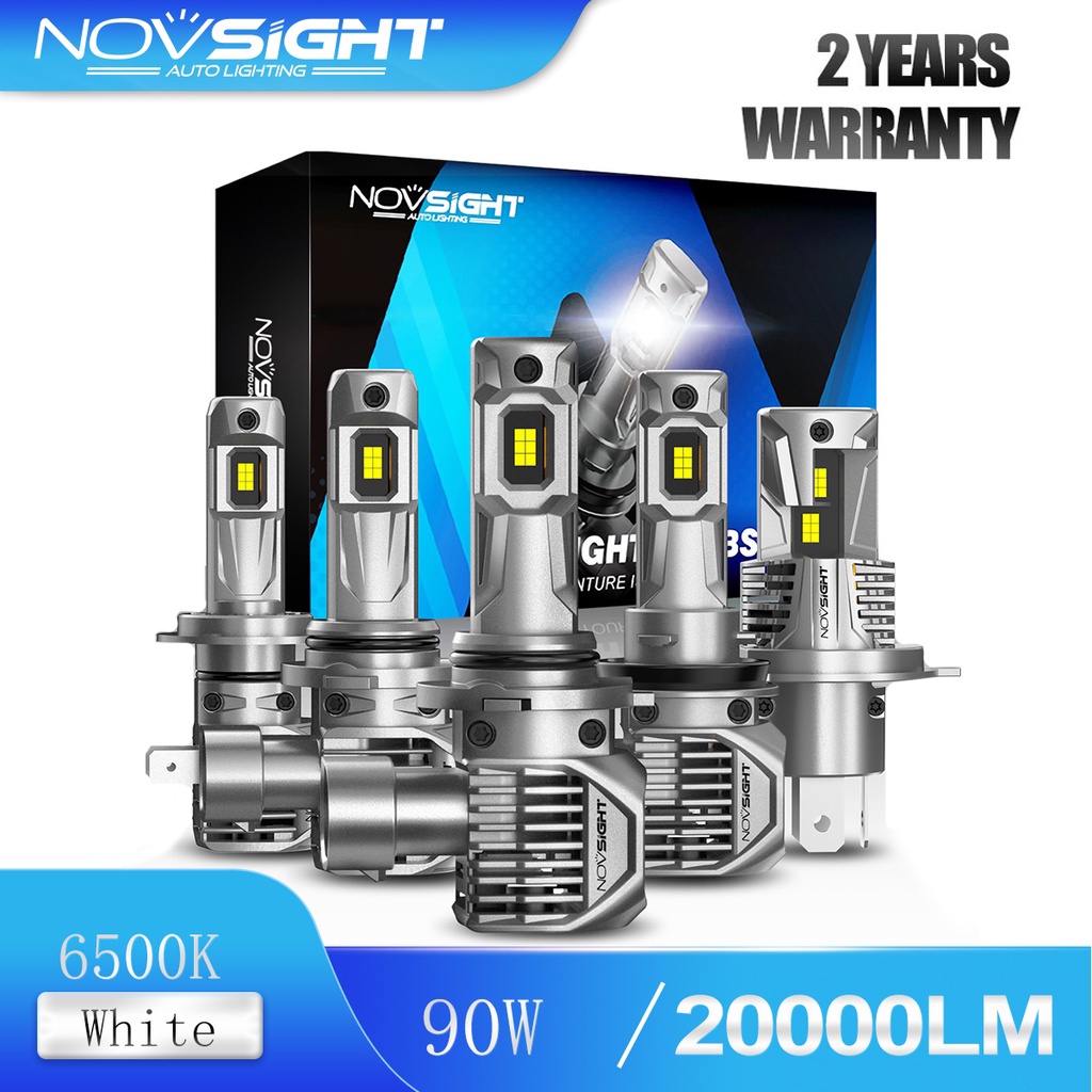 Novsight หลอดไฟหน้ารถยนต์ LED N62 9005 9006 H4 H11 H7 90W 20000LM 6500K 1:1 สว่างมาก รับประกัน 2 ปี