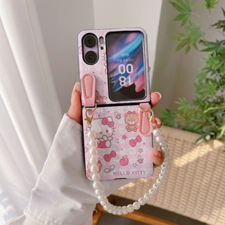 เคสโทรศัพท์มือถือหนัง PU ฝาพับ กันกระแทก ลายแมวน่ารัก พร้อมสายคล้อง หรูหรา สําหรับ OPPO Find N2 Find N2Flip