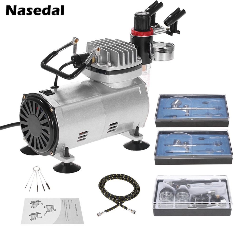 Professional 3pcs Dual Action Airbrush พร้อม Air Compressor Kit สําหรับภาพวาดศิลปะเล็บหัตถกรรมเค้กสเปรย์รุ่นเล็บชุดเครื่องมือ