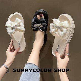 SUNNYCOLOR รองเท้าแตะหญิง รองเท้าแตะ ลำลองสำหรับผู้หญิง ตกแต่งโบว์ B20H0Y7