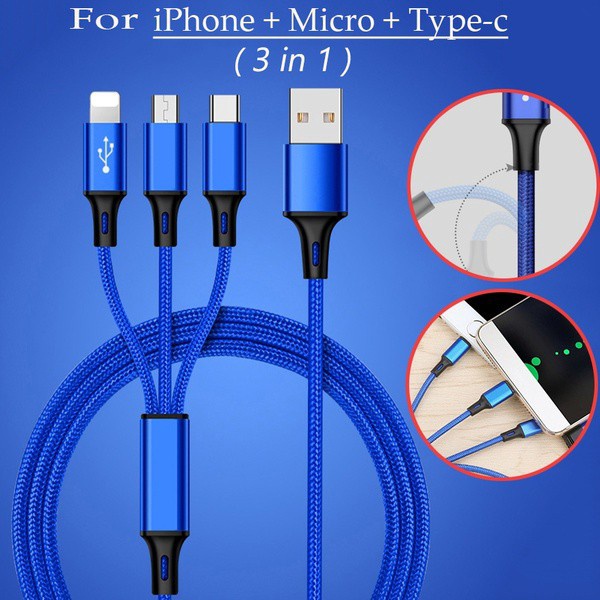 【พร้อมส่ง】ของแท้ 3 IN 1 สายชาร์จ USB Type C ชาร์จเร็ว สําหรับ iPhone 8 X 7 6 6S Plus 5 5S Micro Usc