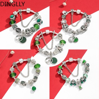 Dinglly สีเขียว คริสตัล ลูกปัด สัตว์ เสน่ห์ สร้อยข้อมือ สําหรับผู้หญิง DIY สีเงิน การ์ตูน ลูกปัด สร้อยข้อมือ