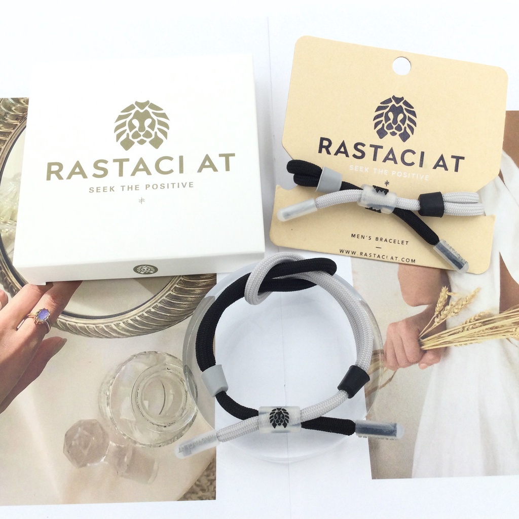 RASTAClAT สร้อยข้อมือถักผูกปม MONO DRAFT - สร้อยข้อมือ Knot Black Grey สําหรับผู้ชายผู้หญิง - รวมบรรจุภัณฑ์