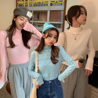 พร้อมส่ง 3 สี 🐻 Bomdi tops เสื้อแขนยาวคอเต่าผ้าย่น (36543)