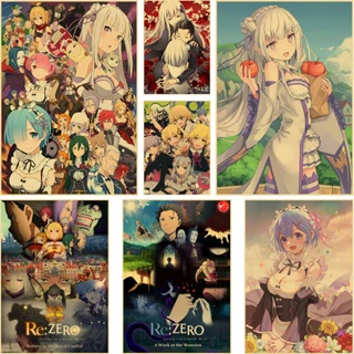 สติกเกอร์โปสเตอร์กระดาษคราฟท์ พิมพ์ลายอนิเมะ Re Zero Starting Life In Another World ขนาด 42X30 ซม. สําหรับตกแต่งบ้าน