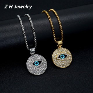 [Z H Jewelry] วินเทจ เพชร ตาพระเจ้า อัญมณี จี้ ผู้ชาย แฟชั่น สเตนเลส สร้อยคอ ฮิปฮอป ปาร์ตี้ ไทเทเนียม เหล็ก เครื่องประดับ อุปกรณ์ขายส่ง