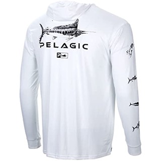 Pelagic Aquatek Gyotaku เสื้อกันหนาวแขนยาว มีฮู้ด ลายพราง ป้องกันแสงแดด สําหรับตกปลา UPF50+