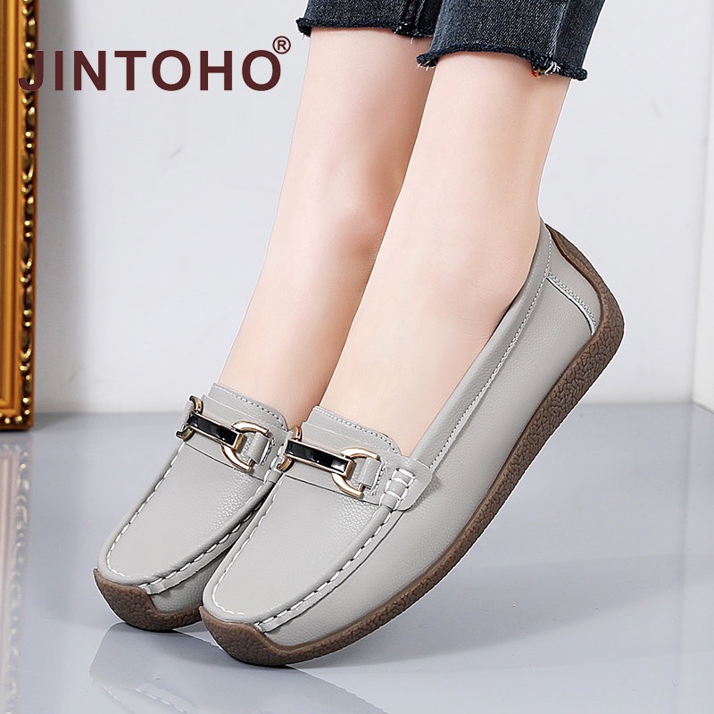 Jintoho รองเท้าโลฟเฟอร์ รองเท้าหนัง สลิปออน ขนาดใหญ่ 35-44 5 สี คุณภาพสูง สําหรับผู้หญิง