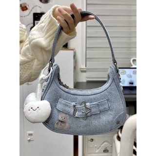 2023 New Bag Vintage Denim Star Y2K Girl High Grade Single Shoulder Bag Small Ins Portable Underarm Bag