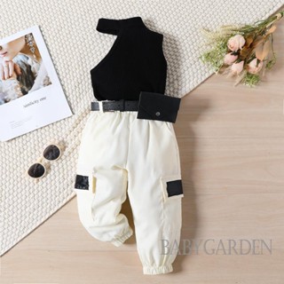 Babygarden-1-5 ปี ชุดเสื้อผ้าเด็กผู้หญิง เสื้อกั๊กแขนกุด + กางเกงคาร์โก้ พร้อมเข็มขัด ฤดูร้อน ชุดลําลอง