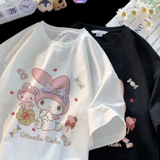 ใหม่ เสื้อยืดลําลอง ผ้าฝ้าย แขนสั้น พิมพ์ลายการ์ตูนอนิเมะ Sanrio My Melody ทรงหลวม โอเวอร์ไซซ์ สไตล์ญี่ปุ่น สําหรับเด็กผู้หญิง [RAIN]