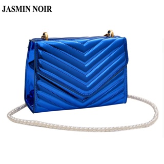 Jasmin NOIR สิทธิบัตร หนัง ลายทาง ผู้หญิง กระเป๋าสะพายไหล่ กระเป๋าถือ โซ่เกาหลี ขนาดเล็ก พนัง กระเป๋าสะพาย