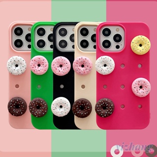 For iphone 11 14 Pro Max 13 12 Creative DIY Sweet Cute Doughnut Cake Decoration Candy Color Soft Hole Silicone Shockproof Phone Case Anti-scratch Dirt Resistant Protective Cover