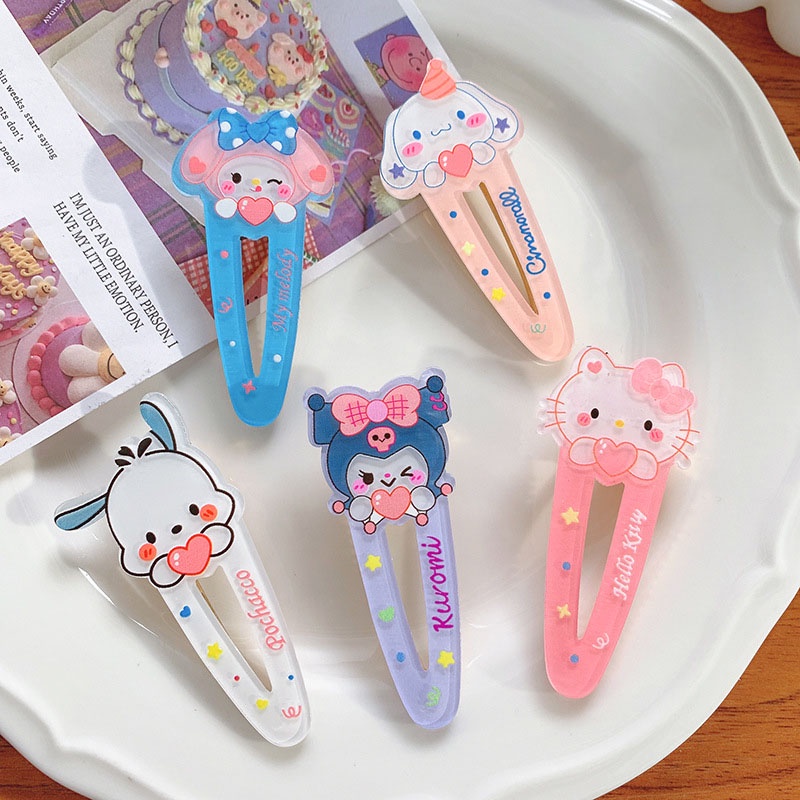 SANRIO เกาหลีการ์ตูน ซานริโอ กิ๊บสาวหวาน BB คลิปคลิปด้านข้างแฟชั่นที่เรียบง่าย ใบเรียกเก็บเงินเป็ด คลิปอเนกประสงค์เรียบคลิปอุปกรณ์ผม