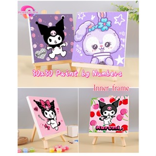 Pl [30X30 ซม.] ภาพวาดสีน้ํามัน ตามตัวเลข ~ พร้อมกรอบ ~/Sanrio kuromi StellaLou DIY ระบายสีตามตัวเลข / ภาพวาดสีน้ํามัน การ์ตูน / แขวนตกแต่ง