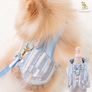 Glitter Pooch Harness ชุดรัดอก สายจูง เสื้อผ้า สุนัข, หมา, แมว, สัตว์เลี้ยง พร้อม สายจูง รุ่น Blue Pastel Gentleman