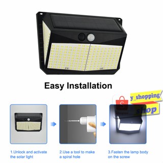 หลอดไฟ Warm white light  Solar motion sensor light 228 LED3โหมด ขนาดใหญ่  ไฟออก4ทาง ไฟติดผนังโซล่าเซลล์พลังงานแสงอาทิตย์