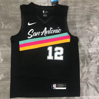 เสื้อกีฬาบาสเก็ตบอล ลาย NBA San Antonio Spurs สไตล์คลาสสิก สําหรับผู้ชาย #เสื้อกีฬาแขนสั้น ลายทีมชาติสวิงแมน LaMarcus Aldridge 12 สีดํา สไตล์เรโทร 810689