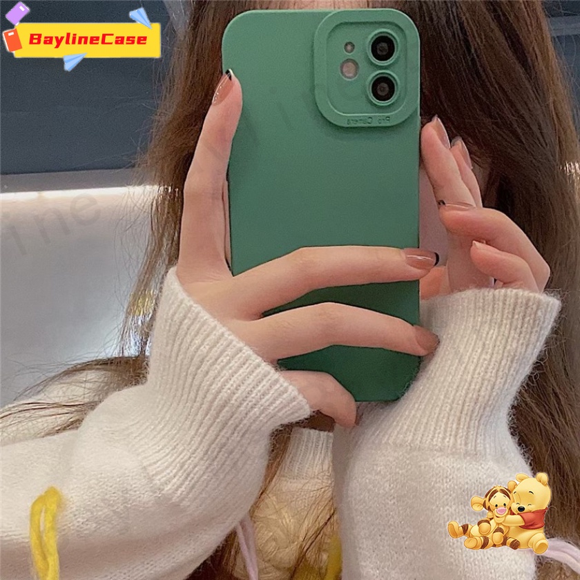 เคสโทรศัพท์มือถือ ซิลิโคนนิ่ม ป้องกันกระแทก สีเขียว แบบเรียบง่าย สําหรับ iPhone 15 11 14 12 13 Pro Max SE 2020 X Xr Xs Max 8 7 6 Plus