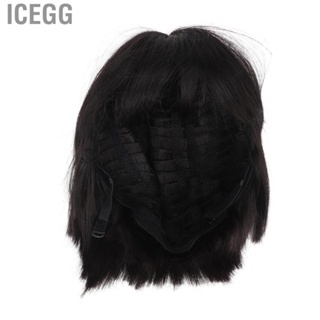 Icegg Black Bob Wig  Heat Resistant Lightweight Straight Bob Bangs Wig  for Female for Cosplay