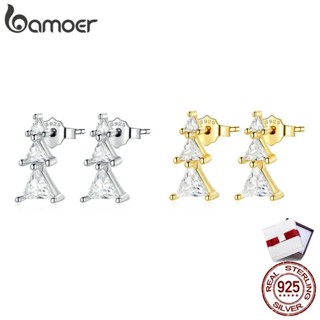 Bamoer 1 Pair 925 Silver Earring Stud Christmas Tree 2 Colors Fashion Jewellery Gifts For Women Sce1268-A