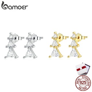 Bamoer 1 Pair 925 Silver Earring Stud Christmas Tree 2 Colors Fashion Jewellery Gifts For Women Sce1268-A