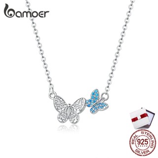 BAMOER Butterfly Pendant Necklace For Female Adjustable Chain 45cm Authentic 925 Silver