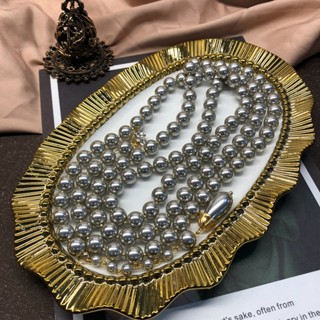 โดมู่#西洋中古灰珠珠项链灰色琉璃Zhen珠长款项链毛衣链巴洛克Zhen珠耳钉
