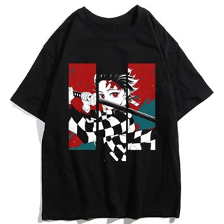 ป่าCloocl Demon Slayer Kimetsu No Yaiba Anime Pure Cotton T-Shirt Tanjirou Nezuko Funny Manga Print Graphic Shirt Hip Ho