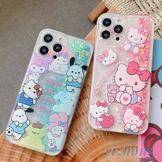 เคสโทรศัพท์มือถือ TPU นิ่ม กันกระแทก กันรอยขีดข่วน ลาย Hello Kitty Pachacco Melody แวววาว สําหรับ iPhone 14 Pro Max 11 13 12