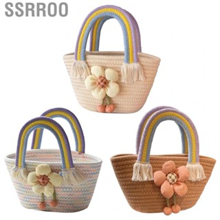 Ssrroo Knitting   Large  Colorful Handle Tassel Beach Woven Bag Jute Floral Decoration  for Outdoor for Women