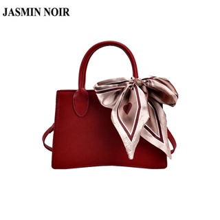 Jasmin NOIR ผ้าพันคอ โบว์ หนัง PU กระเป๋าถือ ผู้หญิง ย้อนยุค กระเป๋าสะพายข้าง กระเป๋าสะพายข้าง กล่องเล็ก กระเป๋าสะพายไหล่