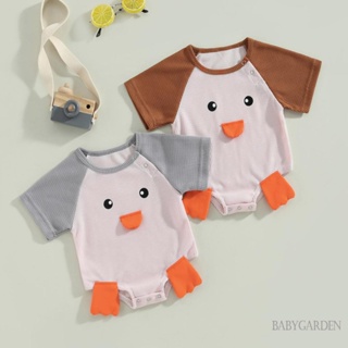 Babygarden-0-18 เดือน เด็กทารก เด็กผู้หญิง วาฟเฟิล ชุดรอมเปอร์ แขนสั้น คอกลม สีตัดกัน การ์ตูนเป็ด เสื้อผ้าเด็กทารก บอดี้สูท