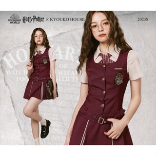 พร้อมส่งเขียว m [Kyouko] Harry Potter Dress V-neck Preppy Style ชุดเดรสแฮร์รี่เข็มขัด กระโปรงสั้นนักเรียน เชิ้ตแขนสั้น