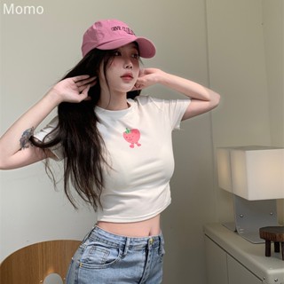 MOMO~สไตล์หวานใจอเมริกันพิมพ์เสื้อยืดแขนสั้นสไตล์ใหม่ร้อนๆเซ็กซี่ท็อปส์ซูเอวสูง MX203