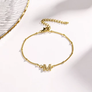 Vnox สร้อยข้อมือทอง 18K จี้ตัวอักษร ประดับเพทาย เครื่องประดับ สําหรับผู้หญิง