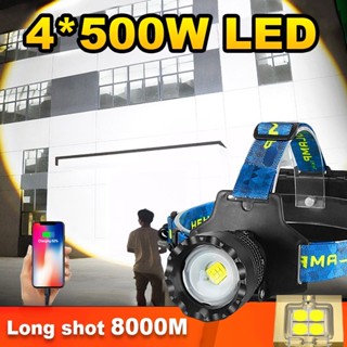 ไฟฉายสวมศีรษะ 2000W XHP70 LED Type-C ซูมได้ 3 โหมด 18650 กันน้ํา