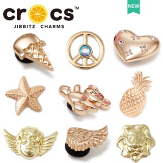 Jibbitz crocs charms หัวเข็มขัดโลหะ รูปหัวสิงโต สีทอง คุณภาพสูง เครื่องประดับ สําหรับตกแต่งรองเท้าอียิปต์