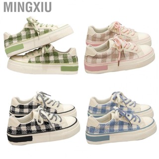 Mingxiu Women Canvas Platform Shoes  Round Toe Plaid Print Wearable Soft Lace Up Casual Sneakers  for Autumn for Students